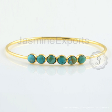 Designer Turquesa Prata Gemstone Lovely Charm Bangle Para Mulheres Em Atacado